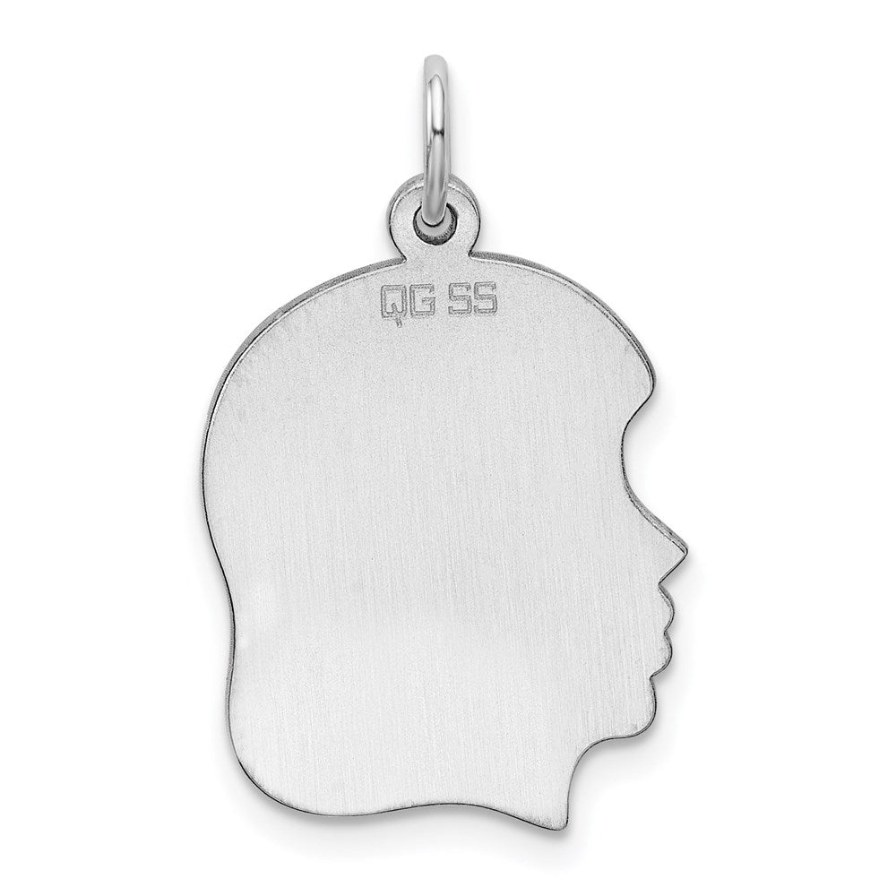Sterling Silver Rhod-Plate Eng. Girl Disc Charm Polish on Front/back