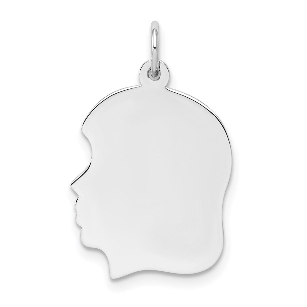 Sterling Silver Rhod-Plate Eng. Girl Disc Charm Polish on Front/back