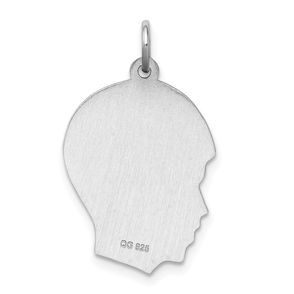 Sterling Silver Sterl Rh-Plt Engraveable Boy Polished Front/Satin Back Disc Charm