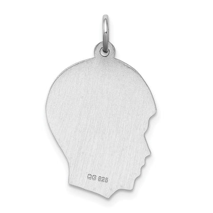 Sterling Silver Sterl Rh-Plt Engraveable Boy Polished Front/Satin Back Disc Charm