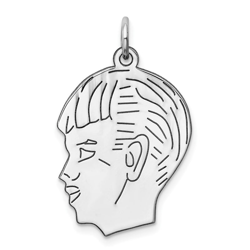 Sterling Silver Sterl Rh-Plt Engraveable Boy Polished Front/Satin Back Disc Charm