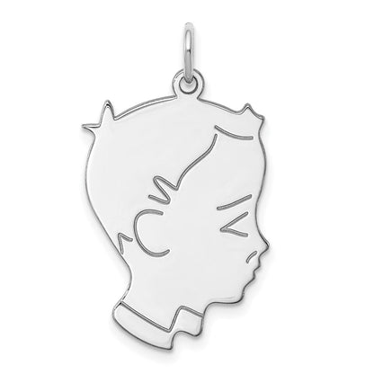 Sterling Silver Sterl Rh-Plt Engraveable Boy Polished Front/Satin Back Disc Charm