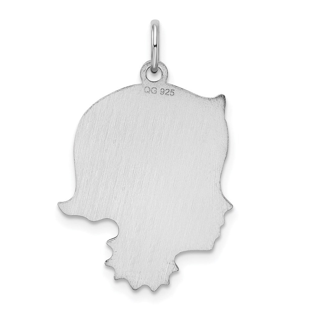 Sterling Silver Sterl Rh-Plt Engraveable Girl Polished Front/Satin Back Disc Charm
