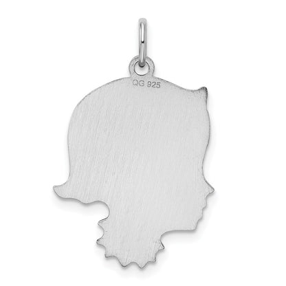 Sterling Silver Sterl Rh-Plt Engraveable Girl Polished Front/Satin Back Disc Charm