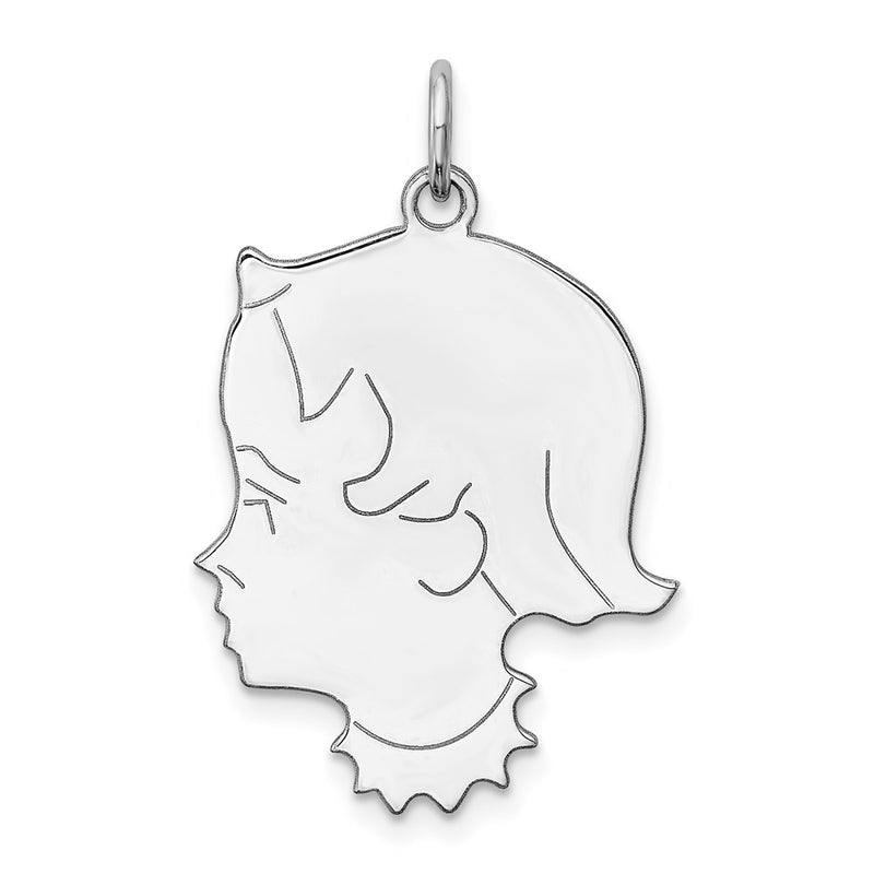 Sterling Silver Sterl Rh-Plt Engraveable Girl Polished Front/Satin Back Disc Charm