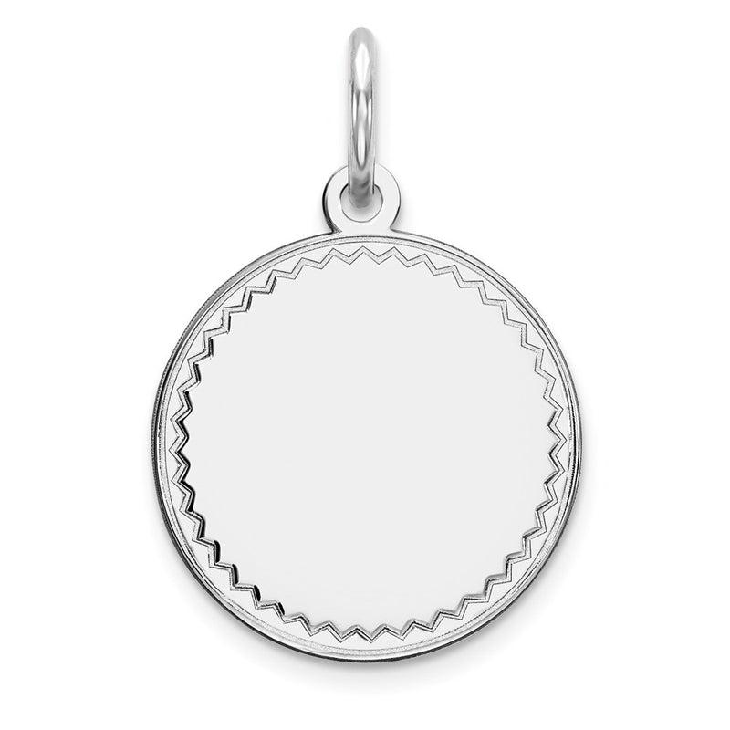 Sterling Silver Rhod-Plated Eng. Rnd Polish Front/Back Disc Charm