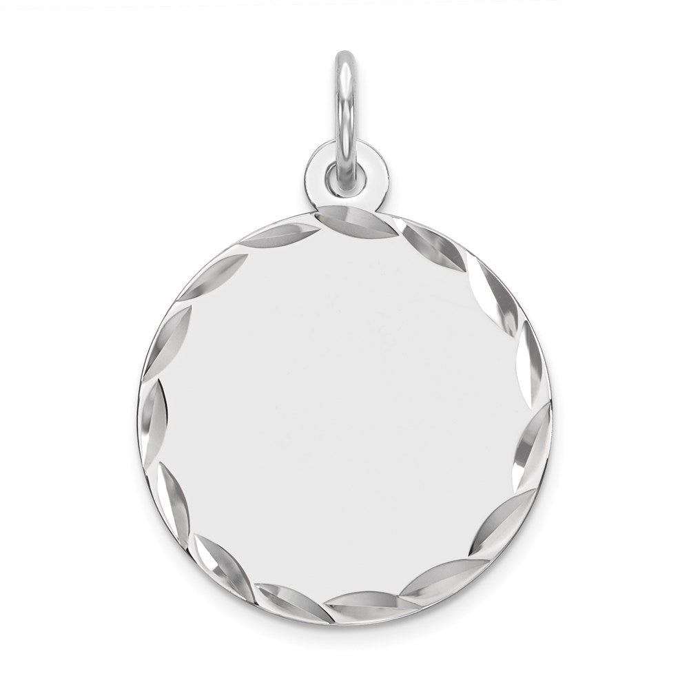 Sterling Silver Rhodium Plated Eng. Rnd Polish Front/back Disc Charm