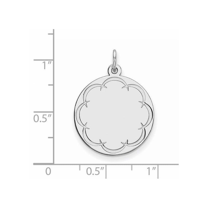 Sterling Silver Rhod-Plated Eng. Rnd Polish Front/Satin Back Disc Charm