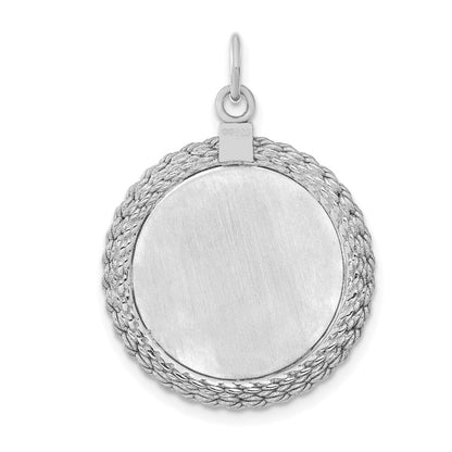 Sterling Silver Ss Rh-Plt Engraveable Round With Rope Polished Front/Satin Back Disc