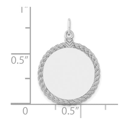 Sterling Silver Ss Rh-Plt Engraveable Round With Rope Polished Front/Satin Back Disc