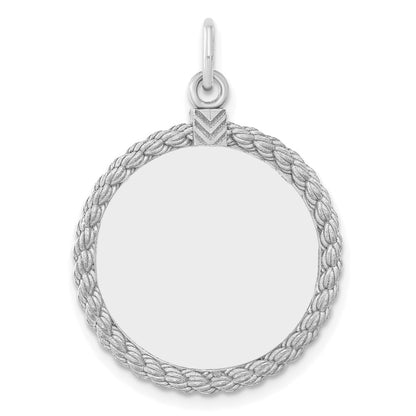 Sterling Silver Ss Rh-Plt Engraveable Round With Rope Polished Front/Satin Back Disc
