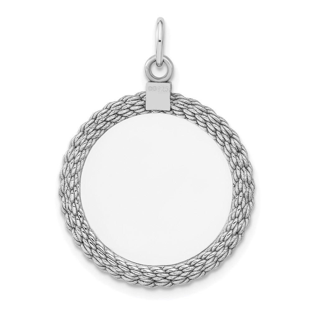 Sterl Silver Rh-Plt Engraveable Round with Rope Polished Front/back Disc