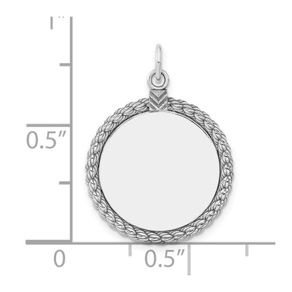 Sterl Silver Rh-Plt Engraveable Round with Rope Polished Front/back Disc