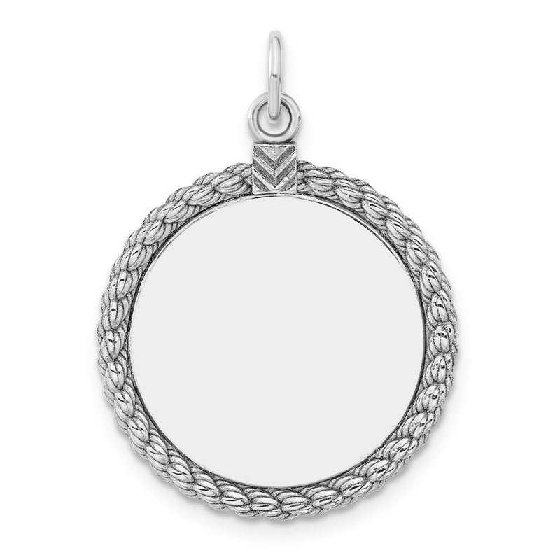 Sterling Silver Sterl Rh-Plt Engraveable Round With Rope Polished Front/Back Disc