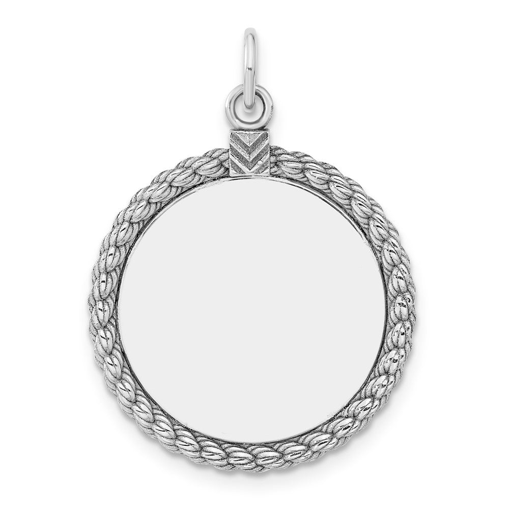 Sterl Silver Rh-Plt Engraveable Round with Rope Polished Front/back Disc