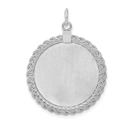 Sterling Silver Ss Rh-Plt Engraveable Round With Rope Polished Front/Satin Back Disc