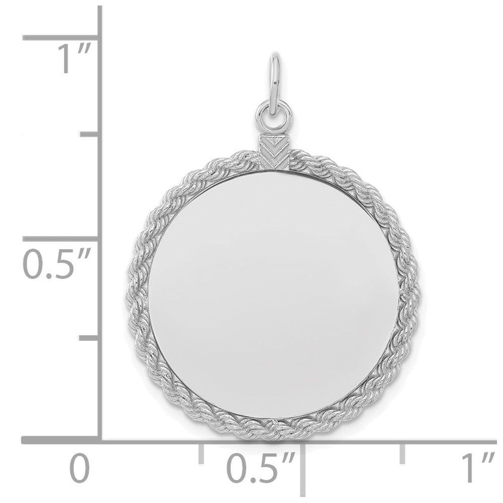 Sterling Silver Ss Rh-Plt Engraveable Round With Rope Polished Front/Satin Back Disc