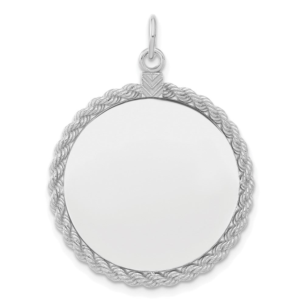 Sterling Silver Ss Rh-Plt Engraveable Round With Rope Polished Front/Satin Back Disc