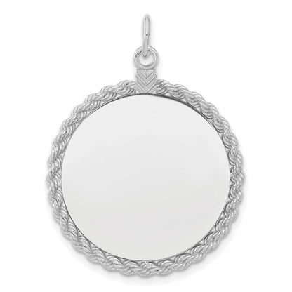 Sterling Silver Ss Rh-Plt Engraveable Round With Rope Polished Front/Satin Back Disc