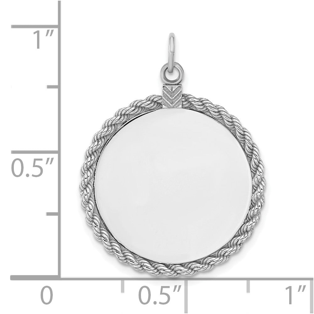 Sterl Silver Rh-Plt Engraveable Round with Rope Polished Front/back Disc
