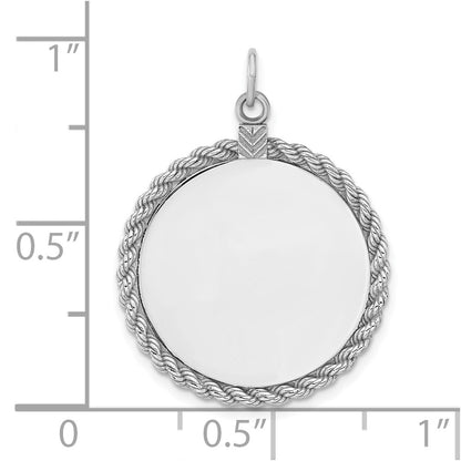 Sterl Silver Rh-Plt Engraveable Round with Rope Polished Front/back Disc