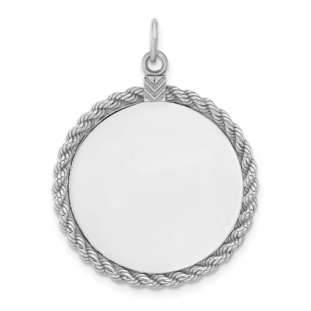Sterl Silver Rh-Plt Engraveable Round with Rope Polished Front/back Disc