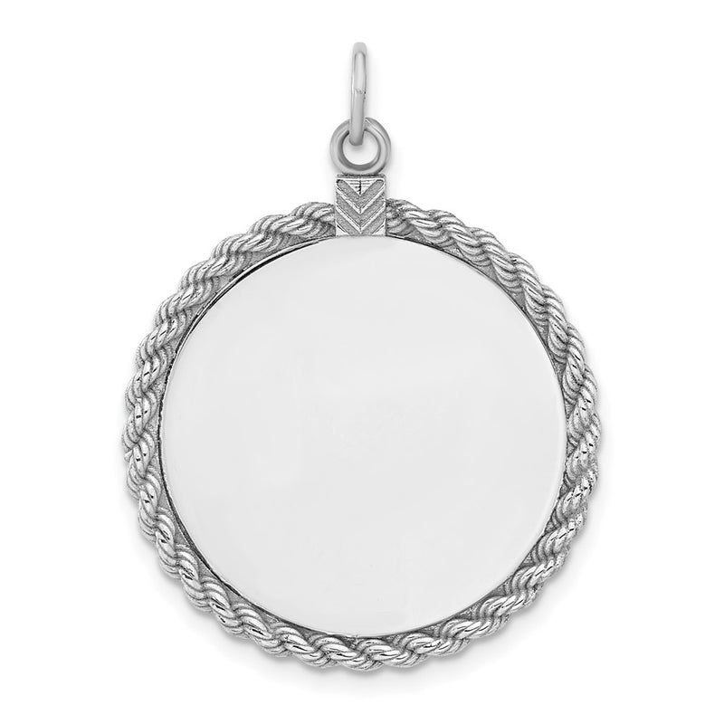 Sterl Silver Rh-Plt Engraveable Round with Rope Polished Front/back Disc