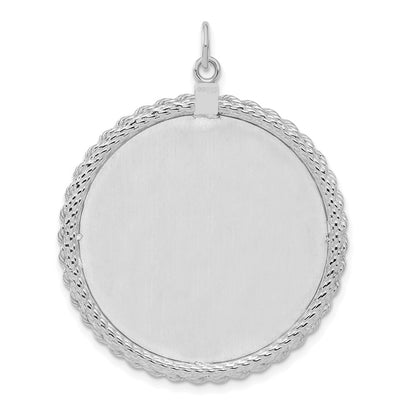 Sterling Silver Ss Rh-Plt Engraveable Round With Rope Polished Front/Satin Back Disc