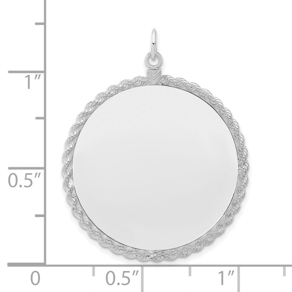 Sterling Silver Ss Rh-Plt Engraveable Round With Rope Polished Front/Satin Back Disc