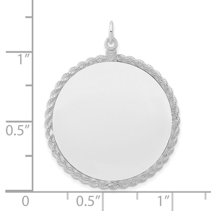 Sterling Silver Ss Rh-Plt Engraveable Round With Rope Polished Front/Satin Back Disc