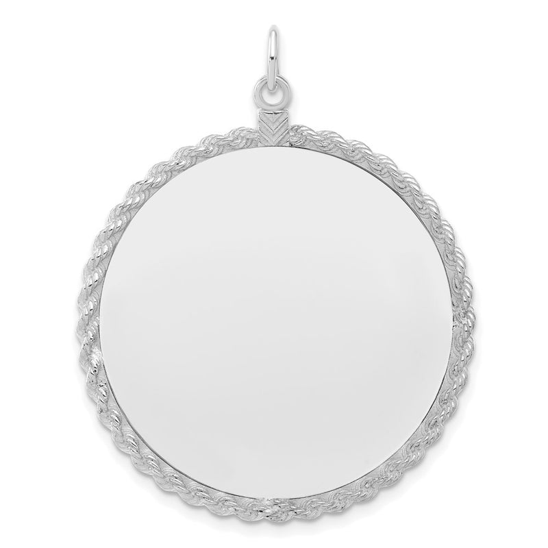 Sterling Silver Ss Rh-Plt Engraveable Round With Rope Polished Front/Satin Back Disc