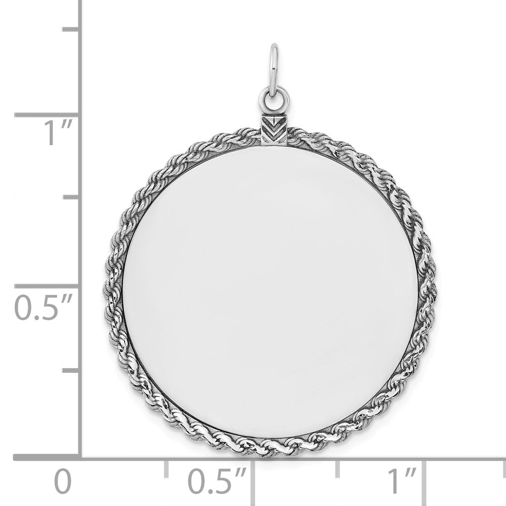 Sterl Silver Rh-Plt Engraveable Round with Rope Polished Front/back Disc