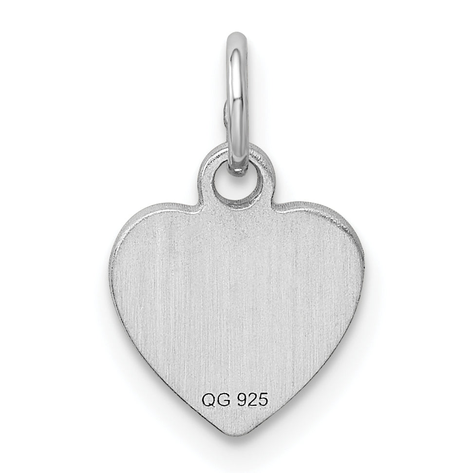 Sterling Silver Rh-Plt Engraveable Heart Polished Front/Back Disc Charm