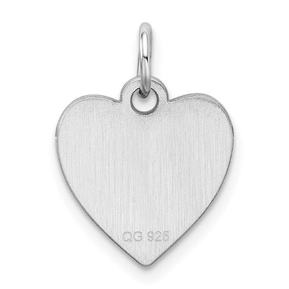 Sterling Silver Rh-Plt Engraveable Heart Polished Front/back Disc Charm