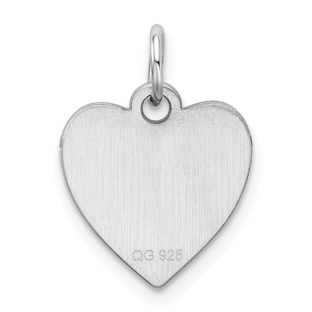 Sterling Silver Rh-Plt Engraveable Heart Polished Front/back Disc Charm