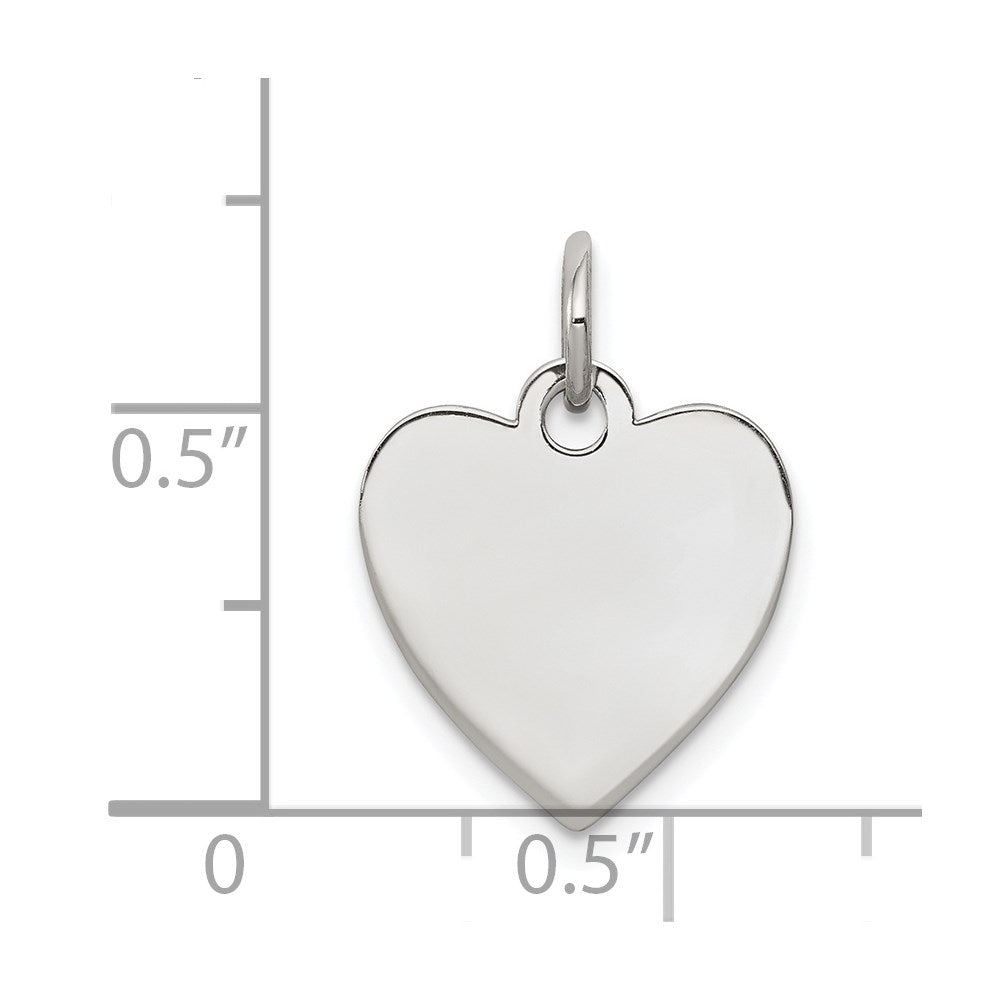 Sterling Silver Rh-Plt Engraveable Heart Polished Front/back Disc Charm
