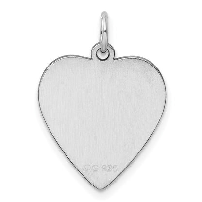 Sterling Silver Rh-Plt Engraveable Heart Polished Front/back Disc Charm