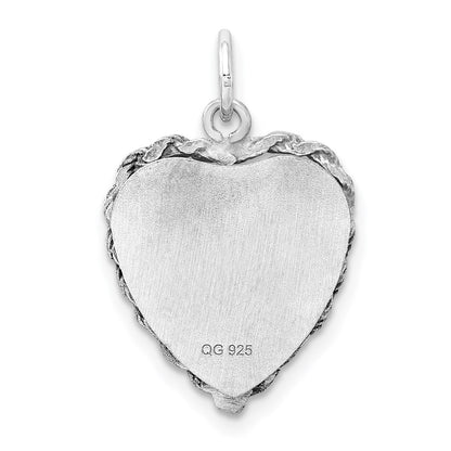 Sterling Silver Rh-Plt Engraveable Heart Polished Front/back Disc Charm