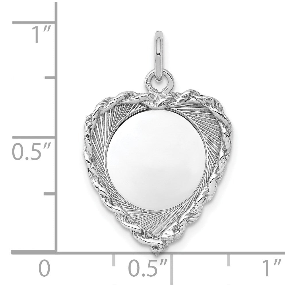 Sterling Silver Rh-Plt Engraveable Heart Polished Front/back Disc Charm