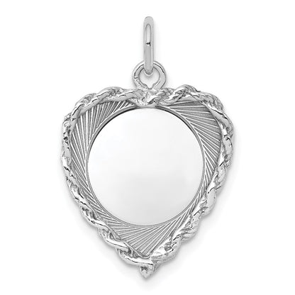 Sterling Silver Rh-Plt Engraveable Heart Polished Front/back Disc Charm