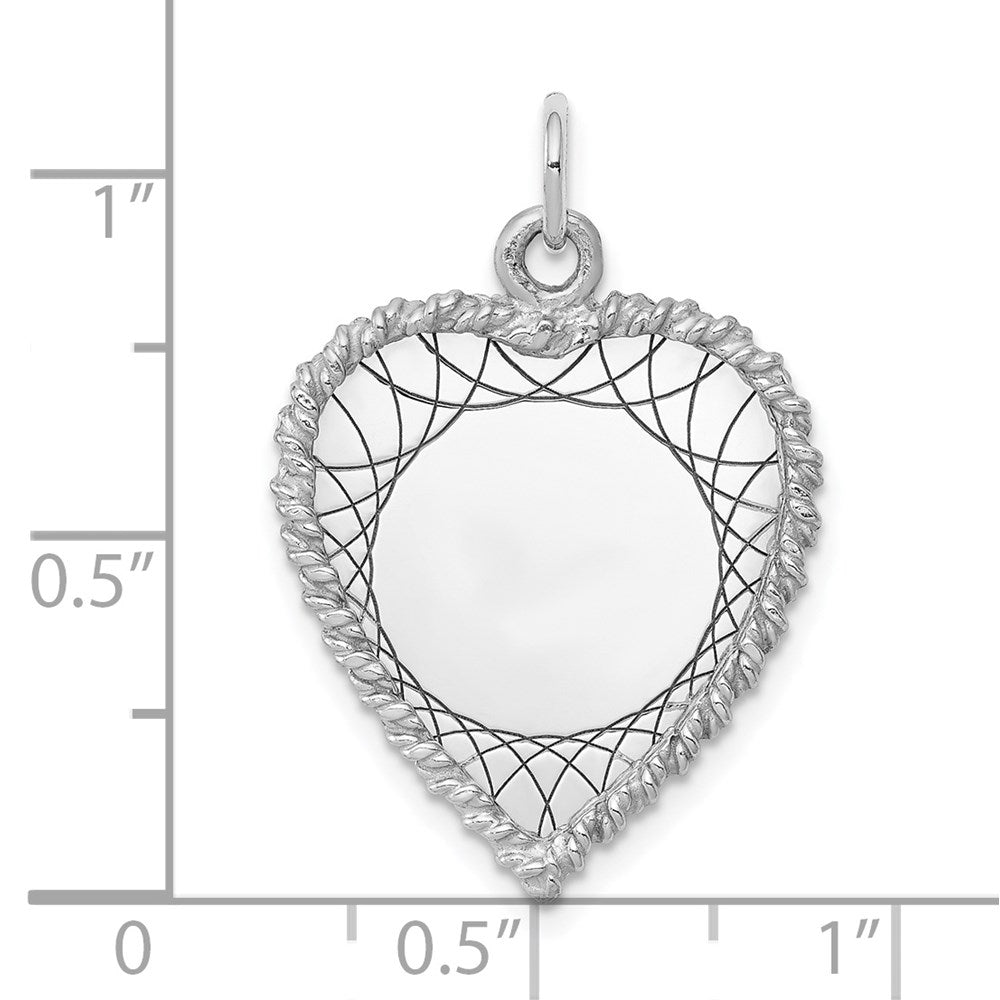 Sterling Silver Rh-Plt Engraveable Heart Polished Front/back Disc Charm