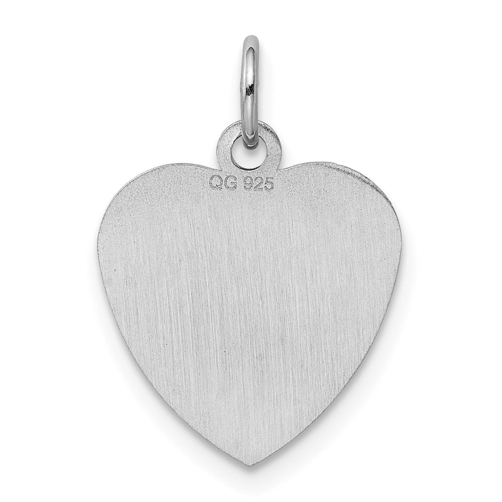 Sterling Silver Ss Rh-Plt Engraveable Heart Polished Front/Satin Back Disc Charm