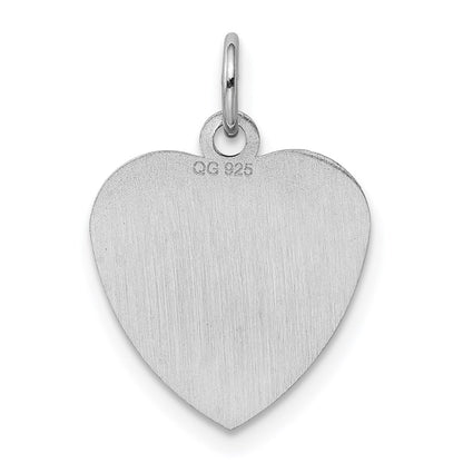 Sterling Silver Ss Rh-Plt Engraveable Heart Polished Front/Satin Back Disc Charm