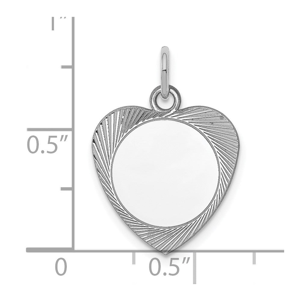 Sterling Silver Ss Rh-Plt Engraveable Heart Polished Front/Satin Back Disc Charm