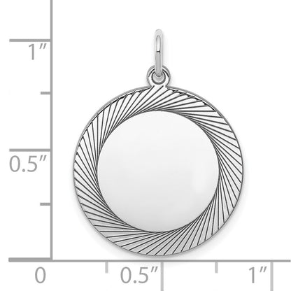 Sterling Silver Ss Rh-Plt Engraveable Round Polished Front/Satin Back Disc Charm