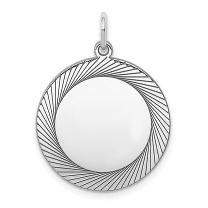 Sterling Silver Ss Rh-Plt Engraveable Round Polished Front/Satin Back Disc Charm