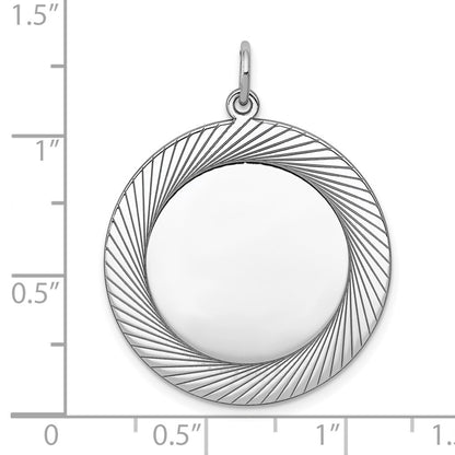 Sterling Silver Ss Rh-Plt Engraveable Round Polished Front/Satin Back Disc Charm