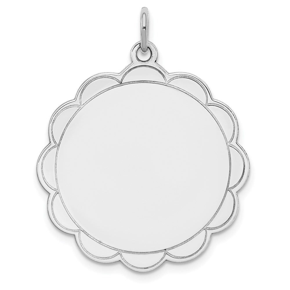 Sterling Silver Rh-Plt Engraveable Polished Front/Satin Back Disc Charm