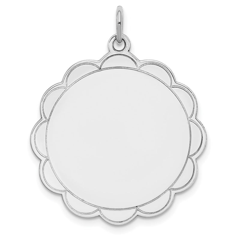 Sterling Silver Rh-Plt Engraveable Polished Front/Satin Back Disc Charm
