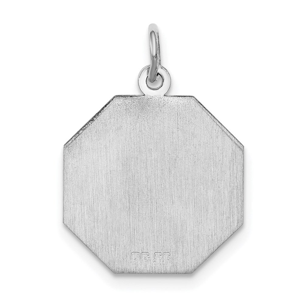 Sterling Silver Ss Rh-Plt Engraveable Octagon Polished Front/Satin Back Disc Charm